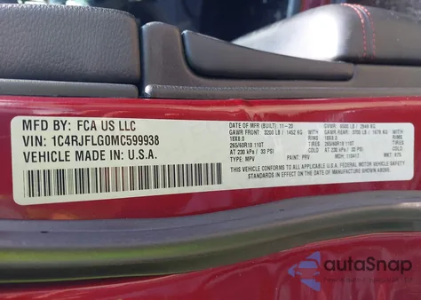 2021 Jeep Grand Cherokee Trailhawk из США, поврежденный, VIN 1C4RJFLG0MC599938